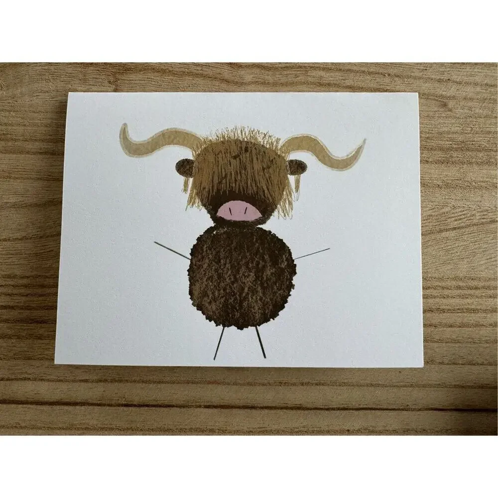 Greeting Cards Blank Cards Scottish Highland Cow Boho Gift Handmade Cow Lover